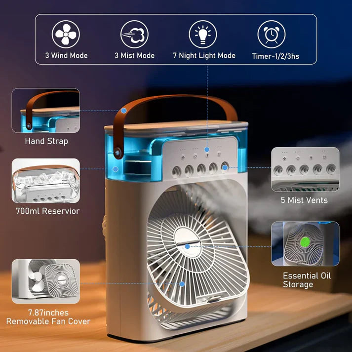 Portable 3 IN 1 Mini Air Conditioner With LED Lights & Humidifier