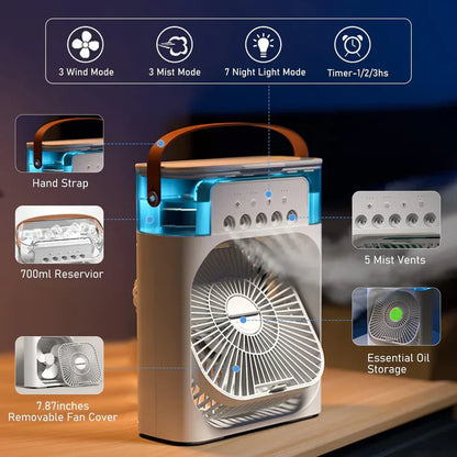 Portable 3 IN 1 Mini Air Conditioner With LED Lights & Humidifier